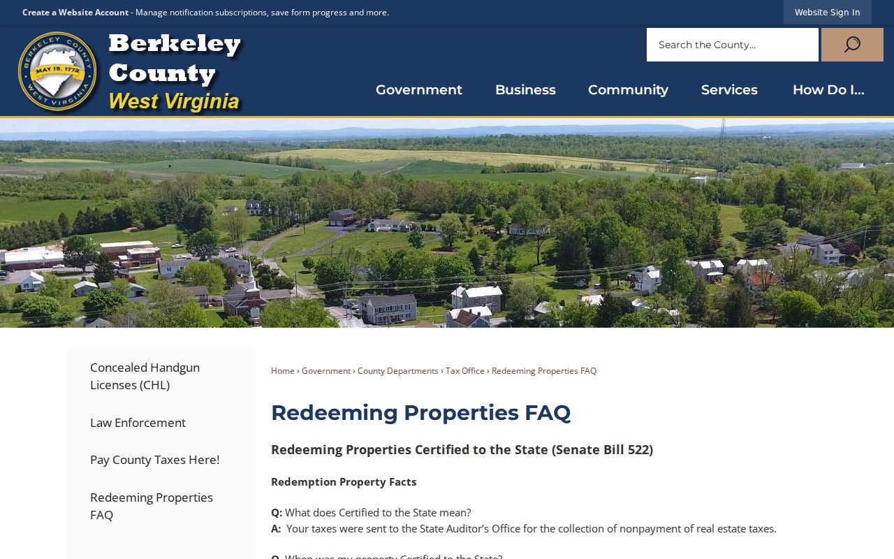 Berkeley County delinquent tax certification and redemption process