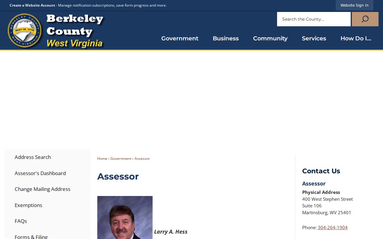 Berkeley County Assessor department contact for owner-of-record questions