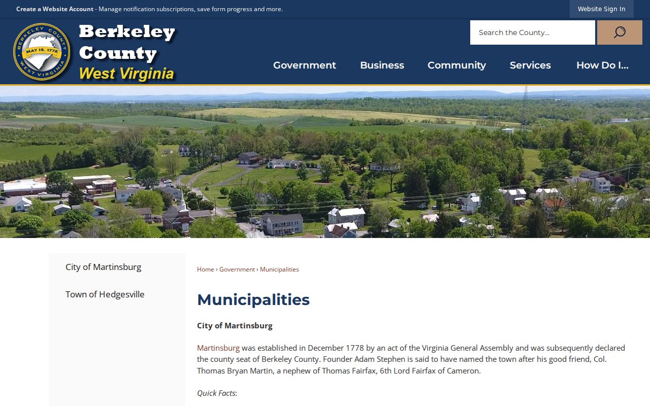 Berkeley County local history context for property records in Martinsburg and Hedgesville