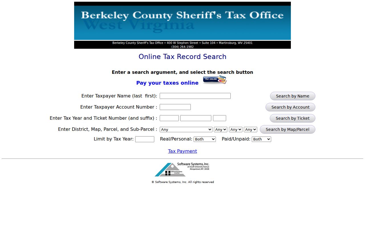 Berkeley County property tax record search in the Sheriff Tax Inquiry